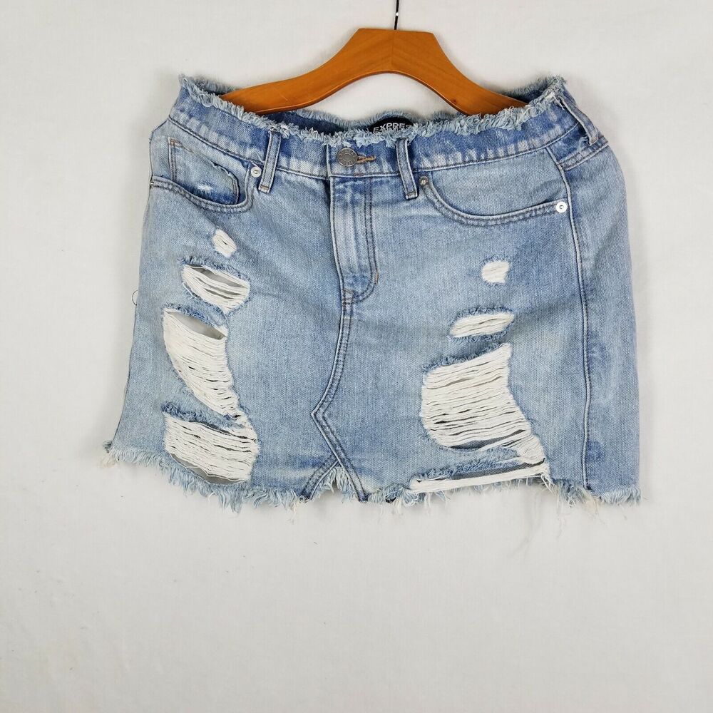 Express Blue Pockets Ripped Denim Skirt Size 8